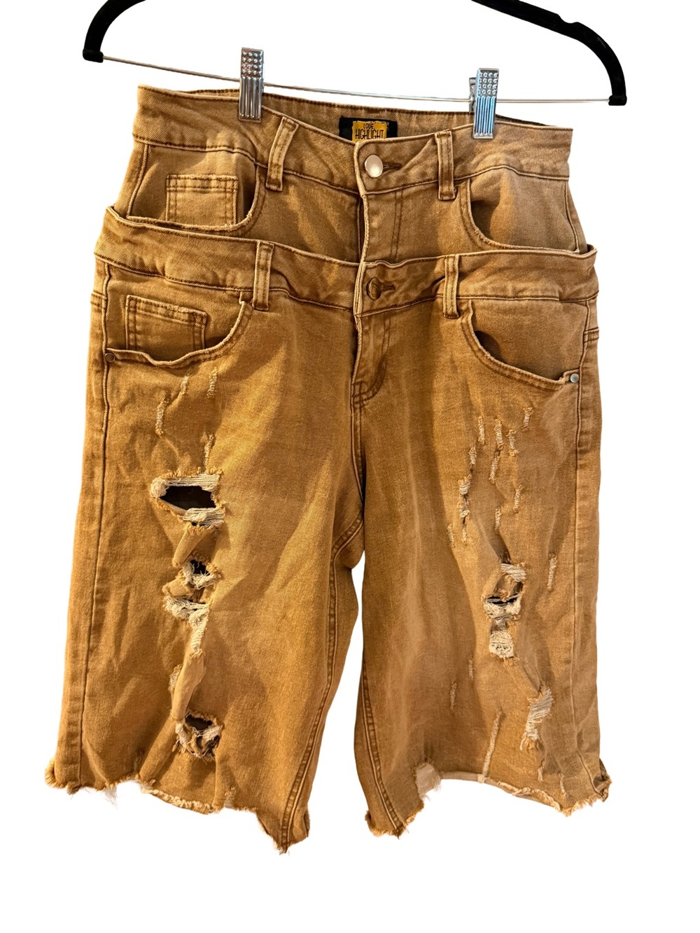 ✨ Love Highlight Double Waistband Distressed Shorts ✨ (A)